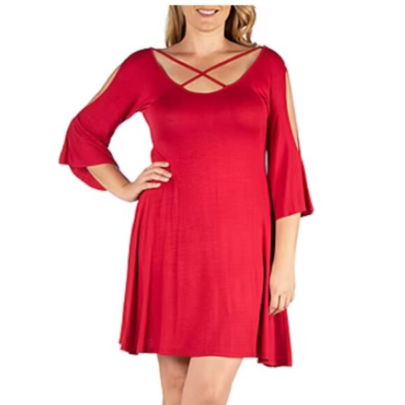24seven Comfort Apparel Criss Cross Neckline Cold Shoulder Dress Size XL NWT - Picture 1 of 11